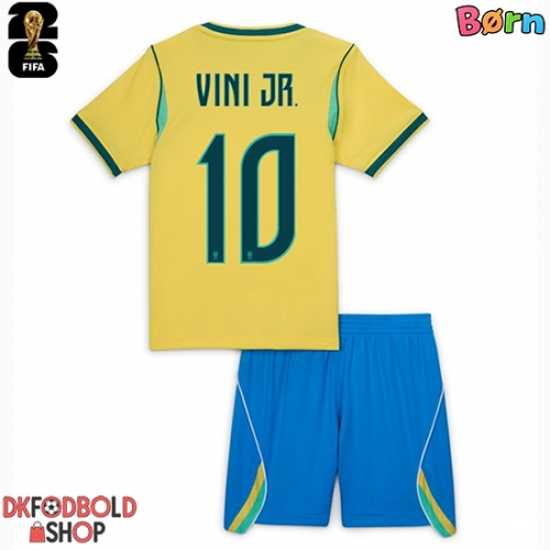 Brasilien Vinicius Junior #10 Hjemmebanesæt Børn VM 2026 Kort ærmer (+ korte bukser)